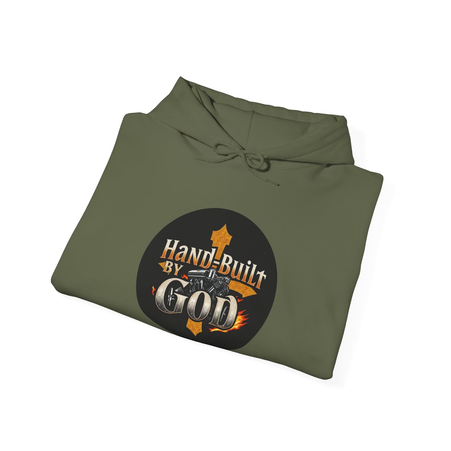 Hand Built by God Men’s Christian Hoodie – Cross & Engine Design