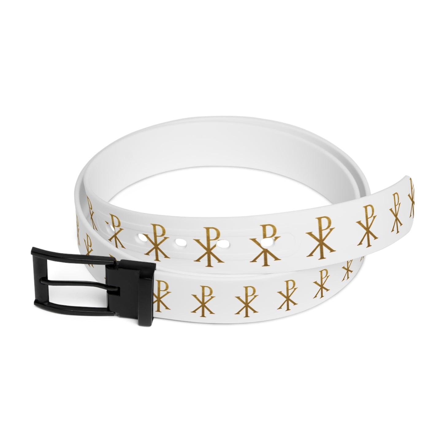 Symbol of Victory Belt in White – Gold Chi Rho Pattern