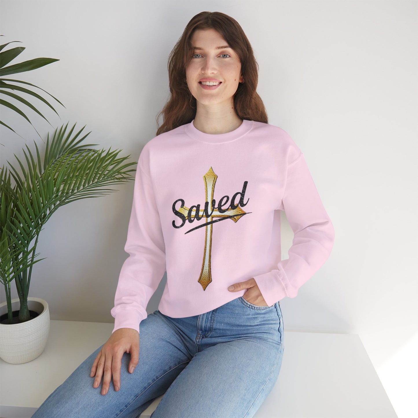 Saved Women’s Sweatshirt – Christian Faith Apparel with Cross & John 3:16