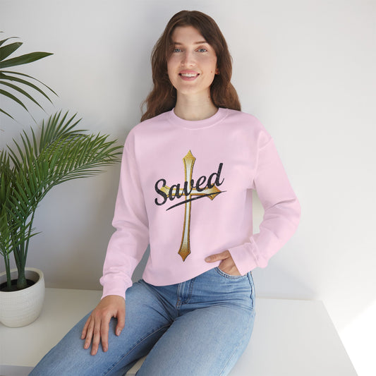 Saved Women’s Sweatshirt – Christian Faith Apparel with Cross & John 3:16