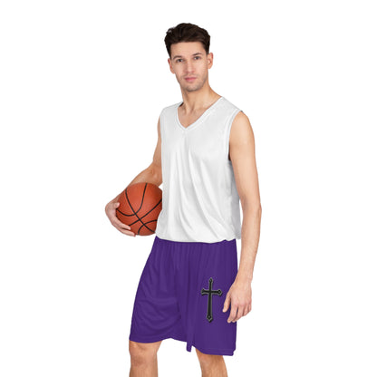 Men’s Black Cross Basketball Shorts in Purple – Faith-Inspired Performance & Comfort