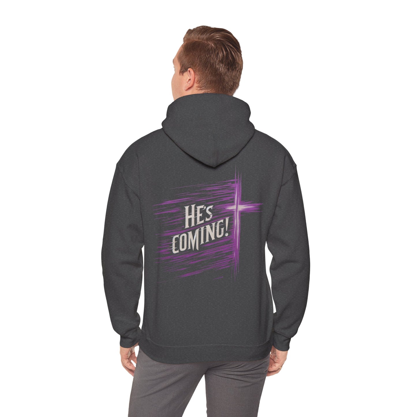 He’s Coming Soon – Men’s Christian Hoodie with Back Cross Design