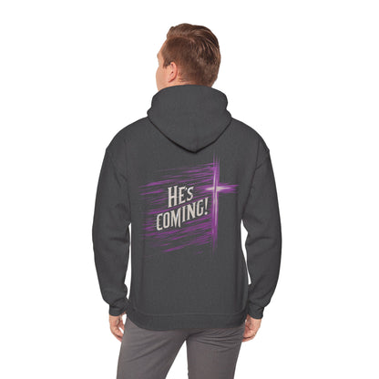 He’s Coming Soon – Men’s Christian Hoodie with Back Cross Design