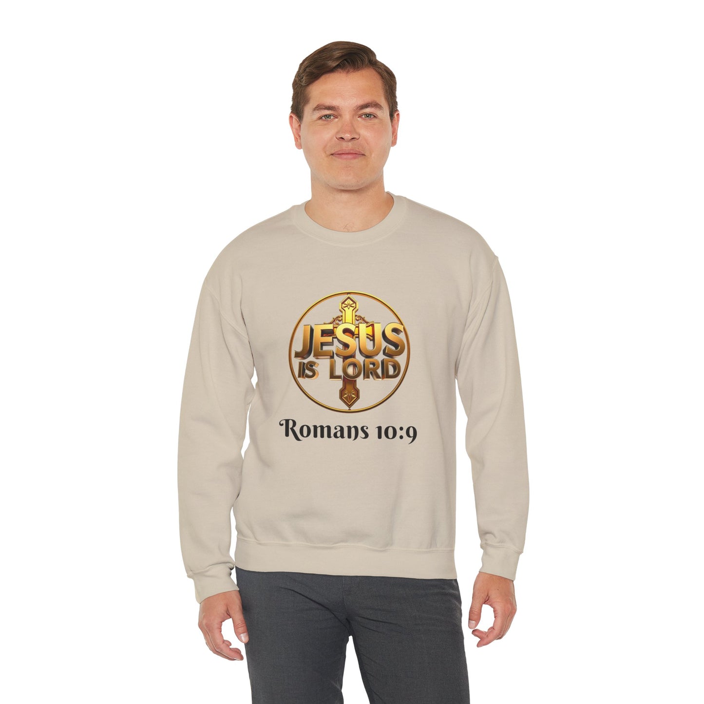 Romans 10:9 Christian Sweater – Jesus Is Lord & He Is Risen (Dark Lettering)