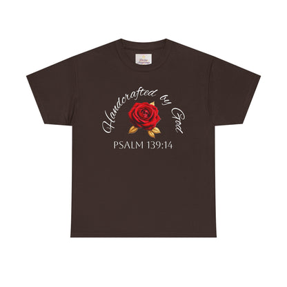 Handcrafted by God (Rose) - Woman's Christian T-Shirt (White Lettering)