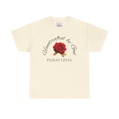 Handcrafted by God (Rose) - Woman's Christian T-Shirt (Dark Lettering)