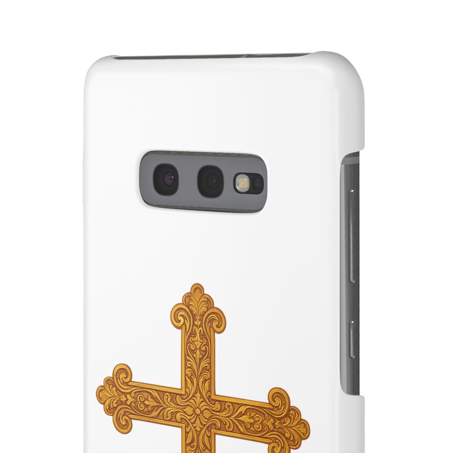 White Samsung Snap Case – Gold Cross Design