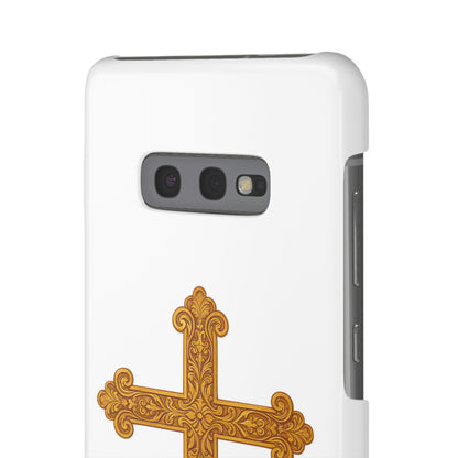 White Samsung Snap Case – Gold Cross Design