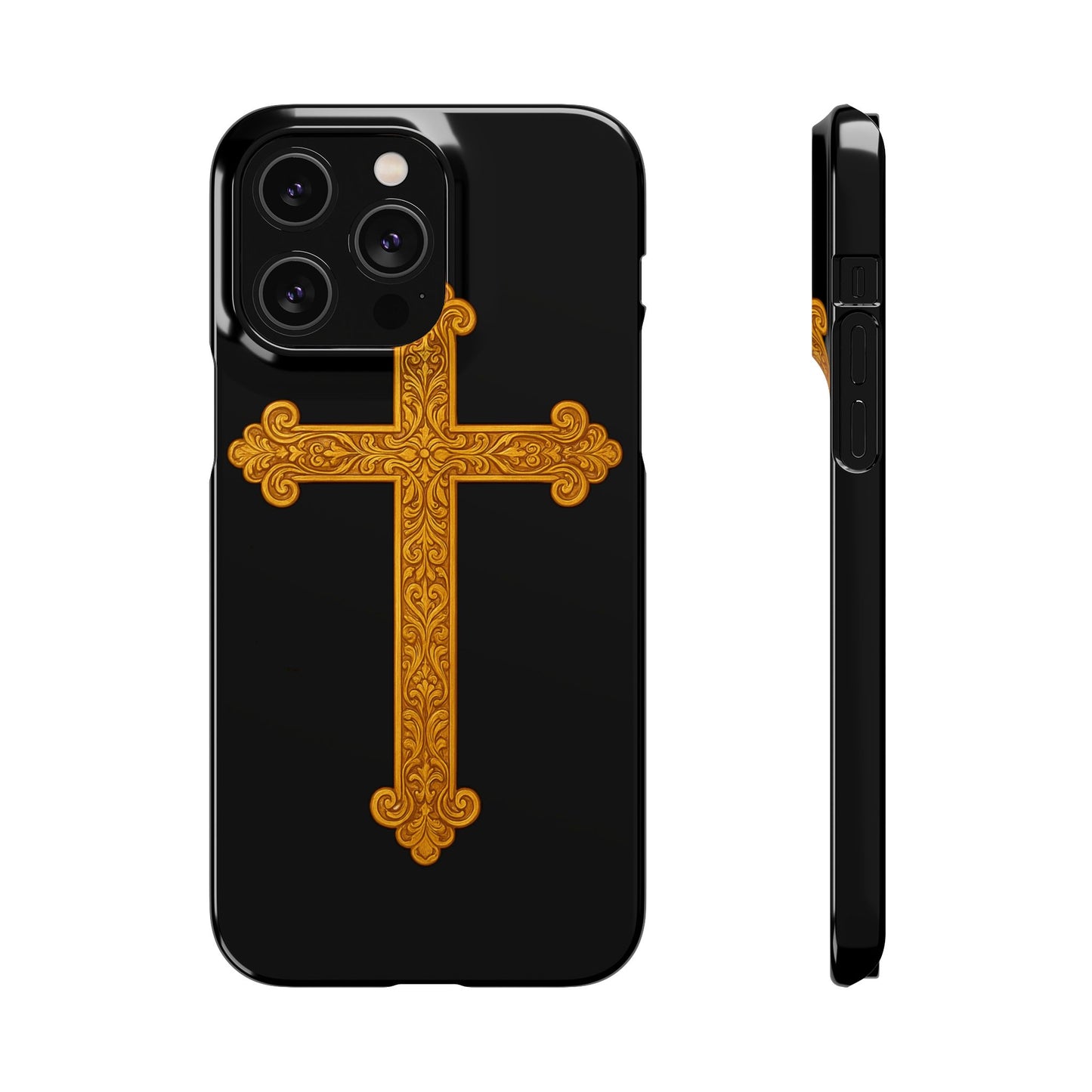 Black iPhone Snap Case – Gold Cross Design