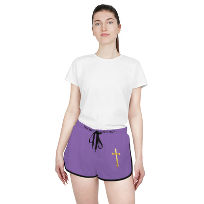 Golden Grace Women's Shorts in Purple with Gold Cross Design