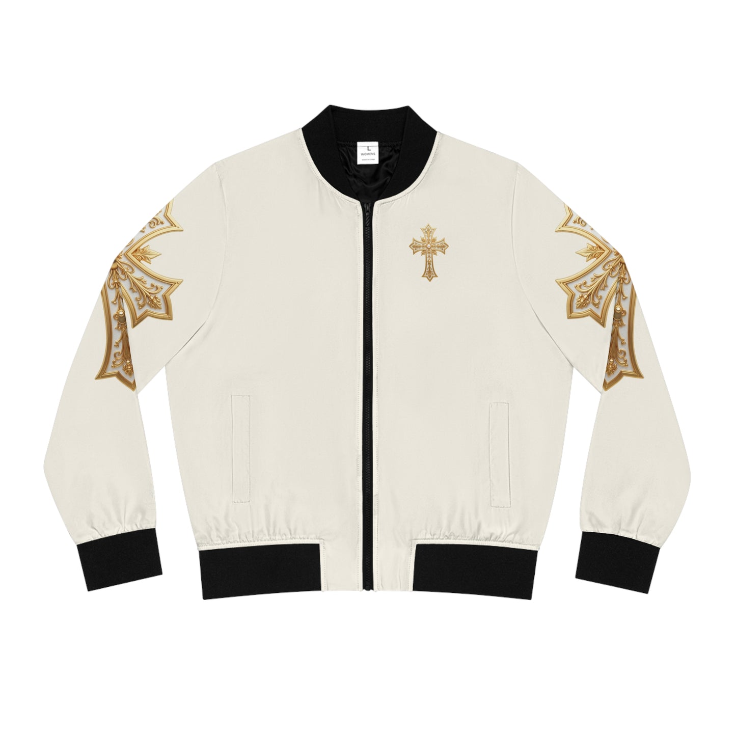 Christ is King (Lion of Judah) - Women's Christian Bomber Jacket (Cream)