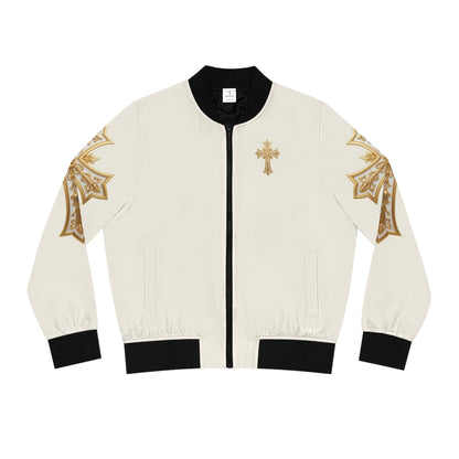 Christ is King (Lion of Judah) - Women's Christian Bomber Jacket (Cream)