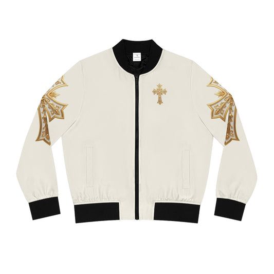 Christ is King (Lion of Judah) - Women's Christian Bomber Jacket (Cream)