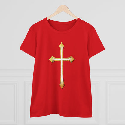 Women’s Gold Cross Tee – Christian Faith Shirt with Bold Cross Design