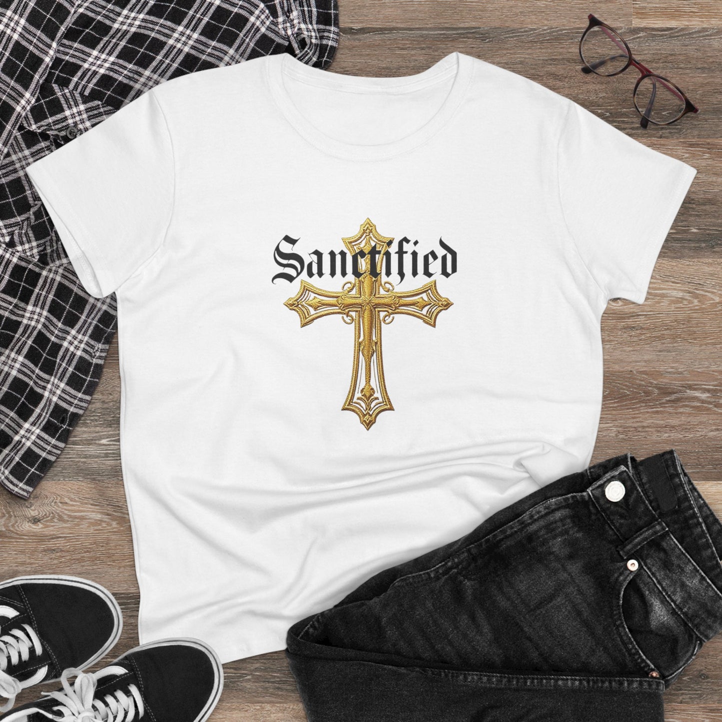 Sanctified Women's Gothic Cross T-Shirt – Faith in Bold Style