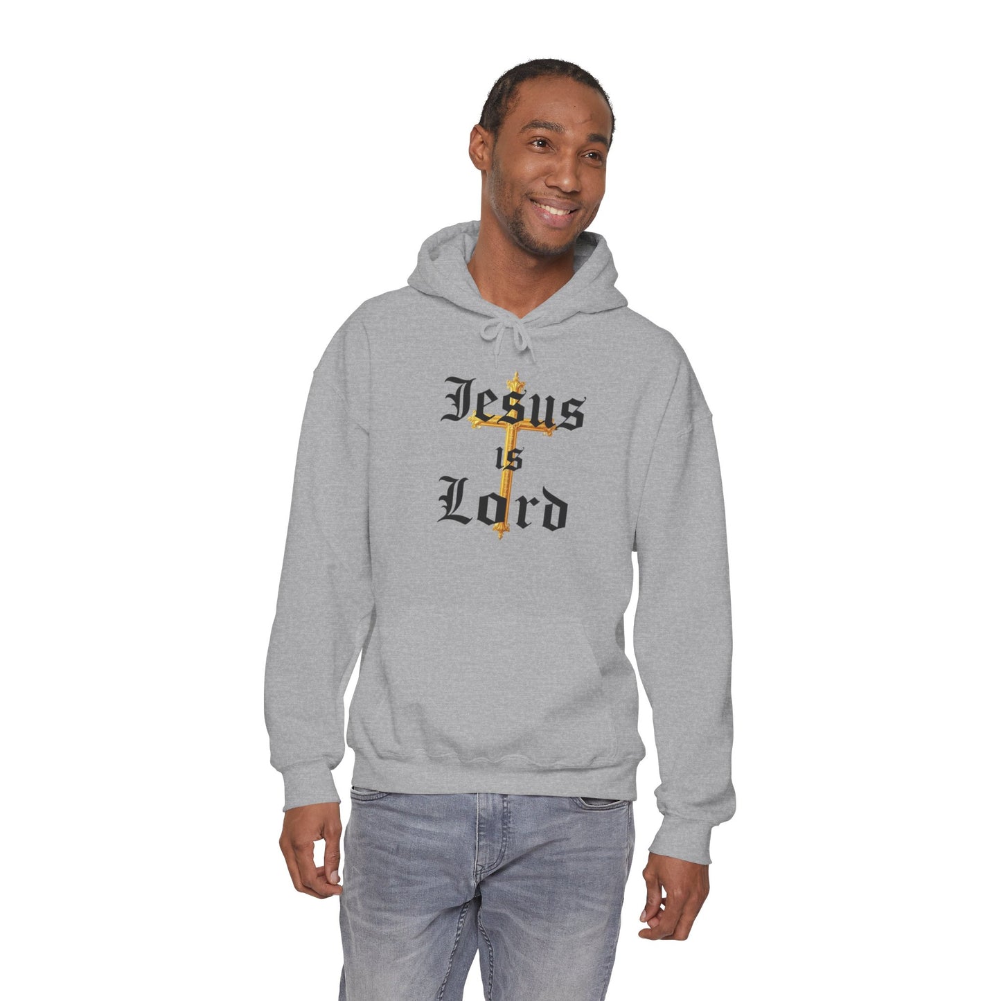 Men’s “Jesus is Lord” Christian Hoodie – Bold Cross Faith Pullover