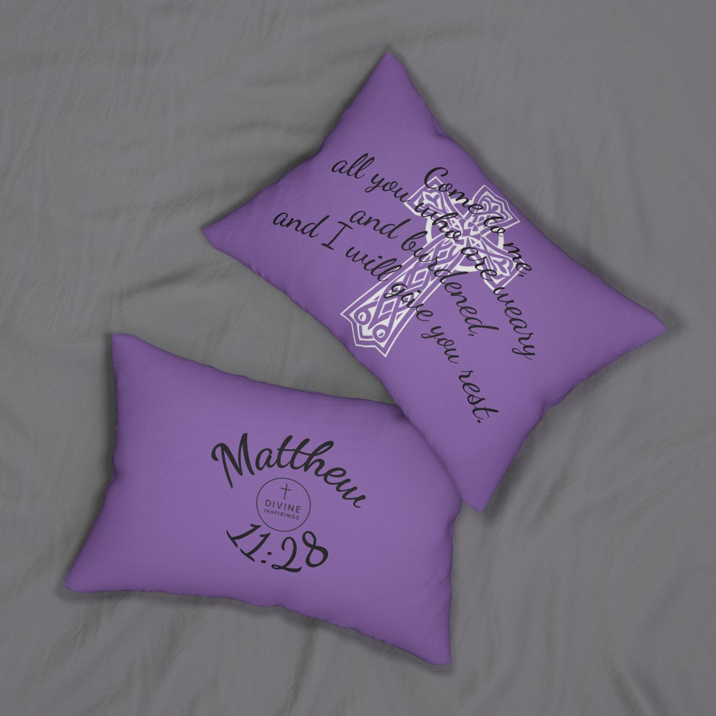 Matthew 11:28 Lumbar Pillow – Rest for the Weary (Literally in mauve!)