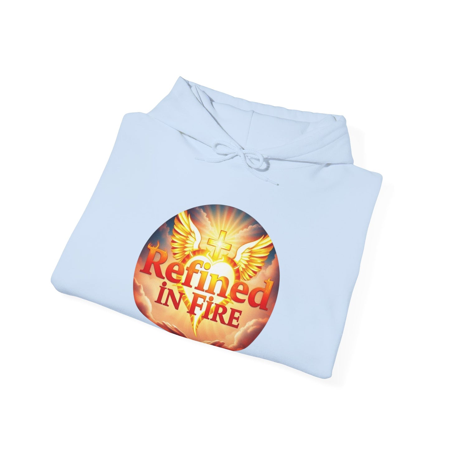 “Refined in Fire” Christian Hoodie – Bold Flame Design Faith Pullover