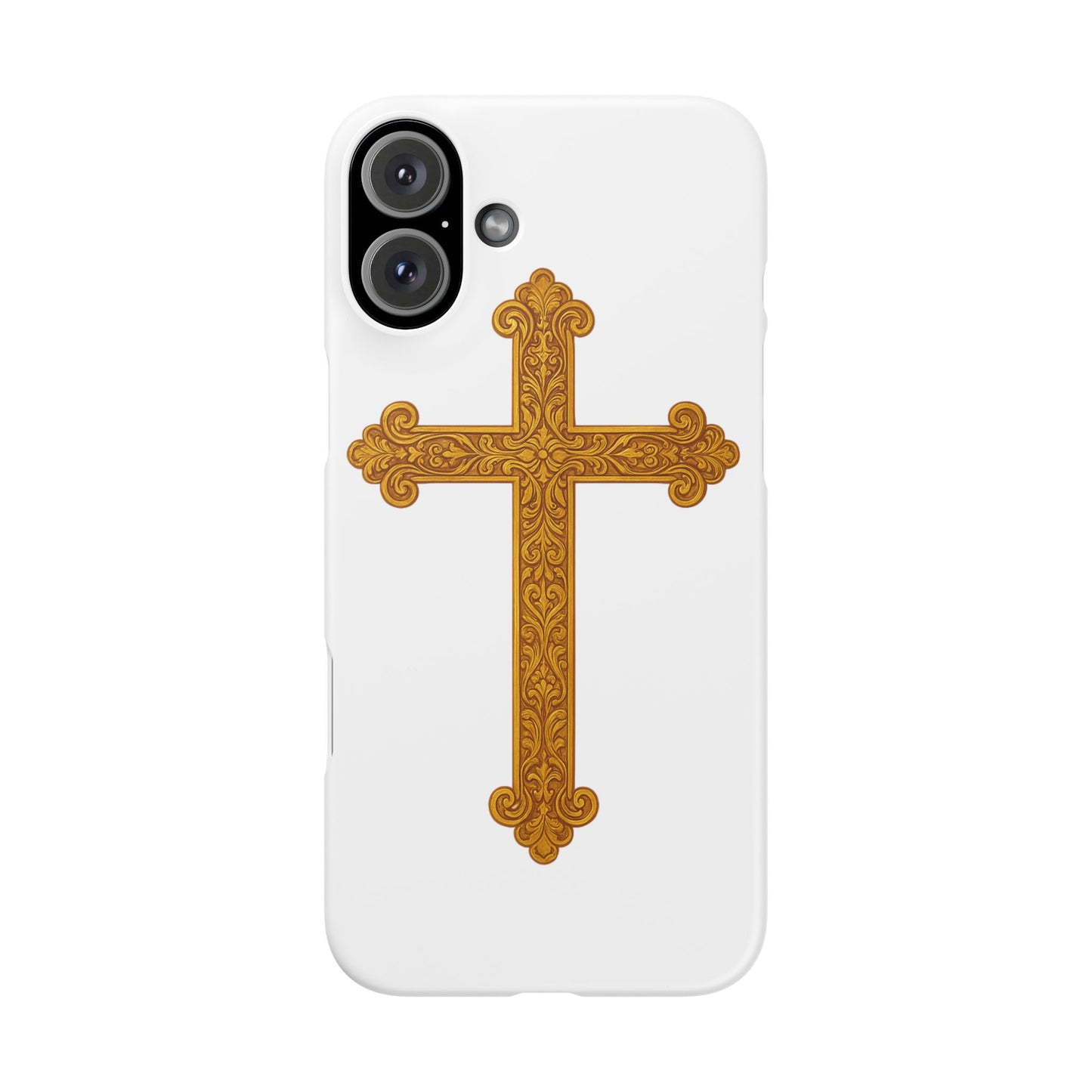 White iPhone Snap Case – Gold Cross Design