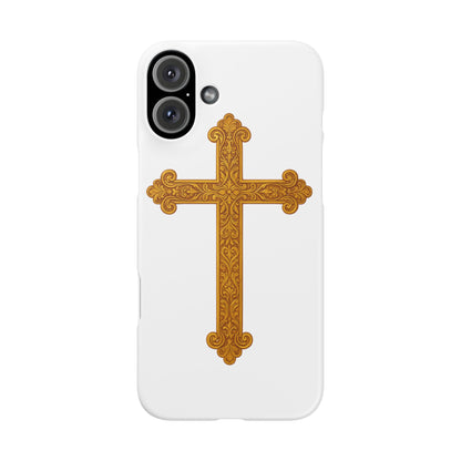 White iPhone Snap Case – Gold Cross Design
