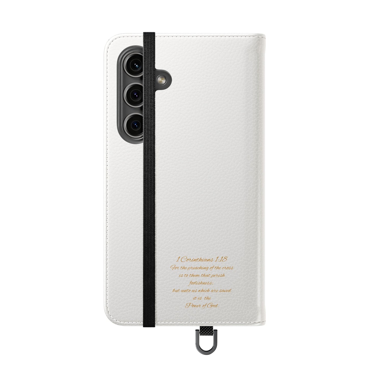White with Gold Cross & 1 Corinthians 1:18 - Samsung Flip/Wallet Phone Case