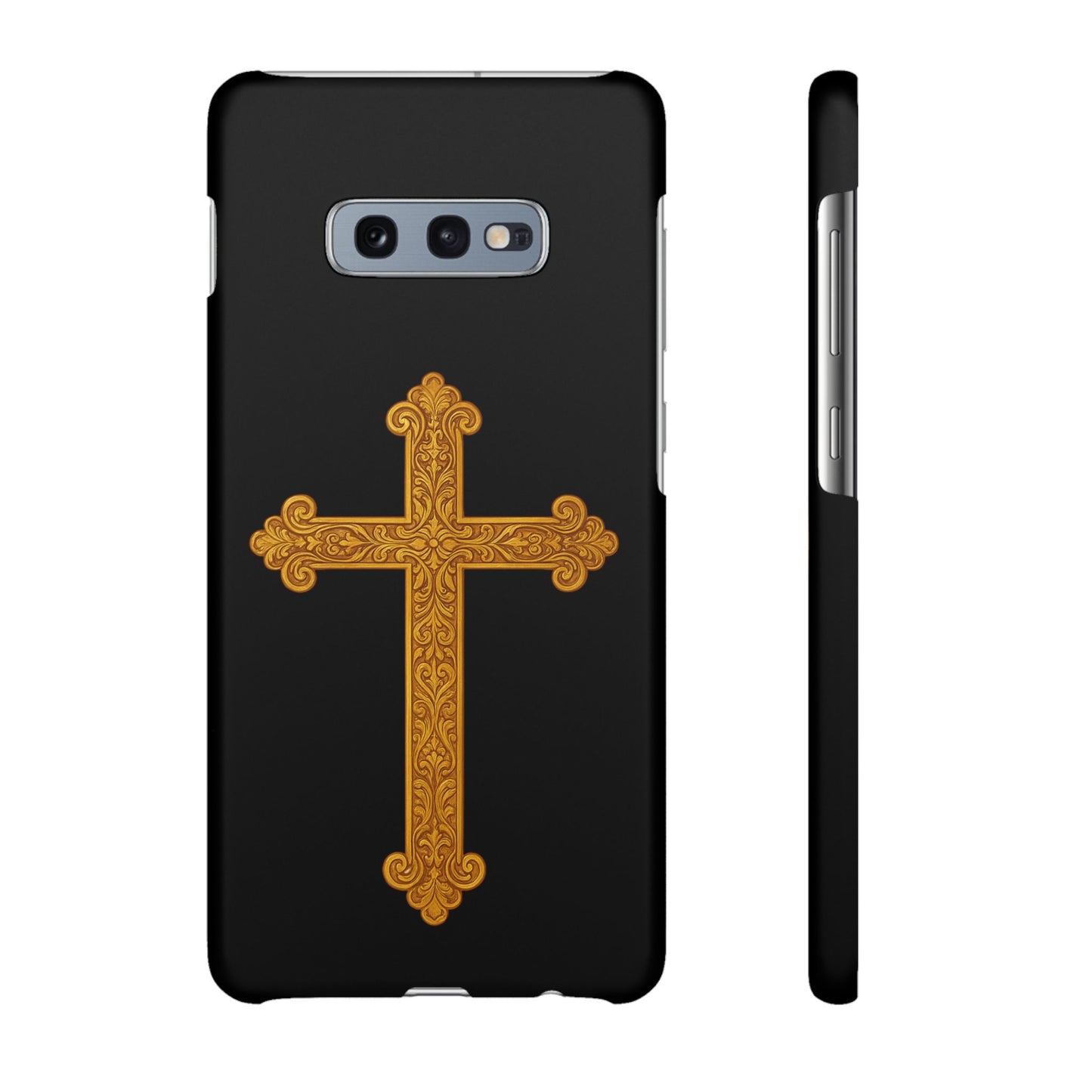 Black Samsung Snap Case – Gold Cross Design