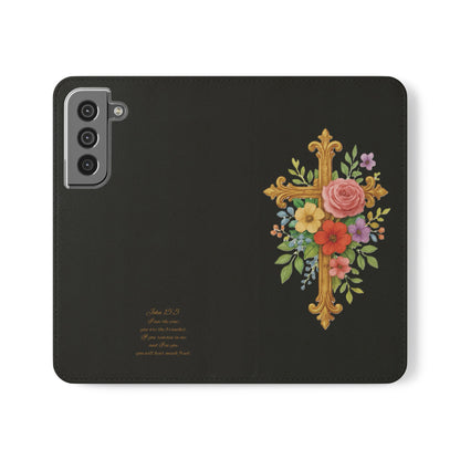 Floral Cross Wallet (black) Case for Samsung– Faith in Bloom