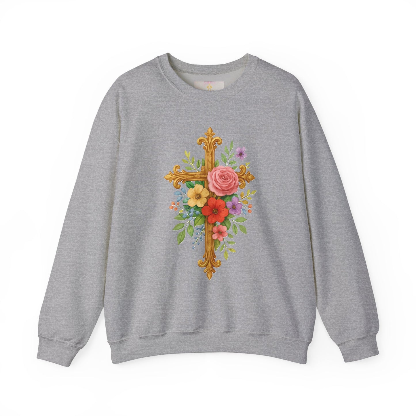 Golden Floral Cross Women’s Sweatshirt – Grace in Full Bloom