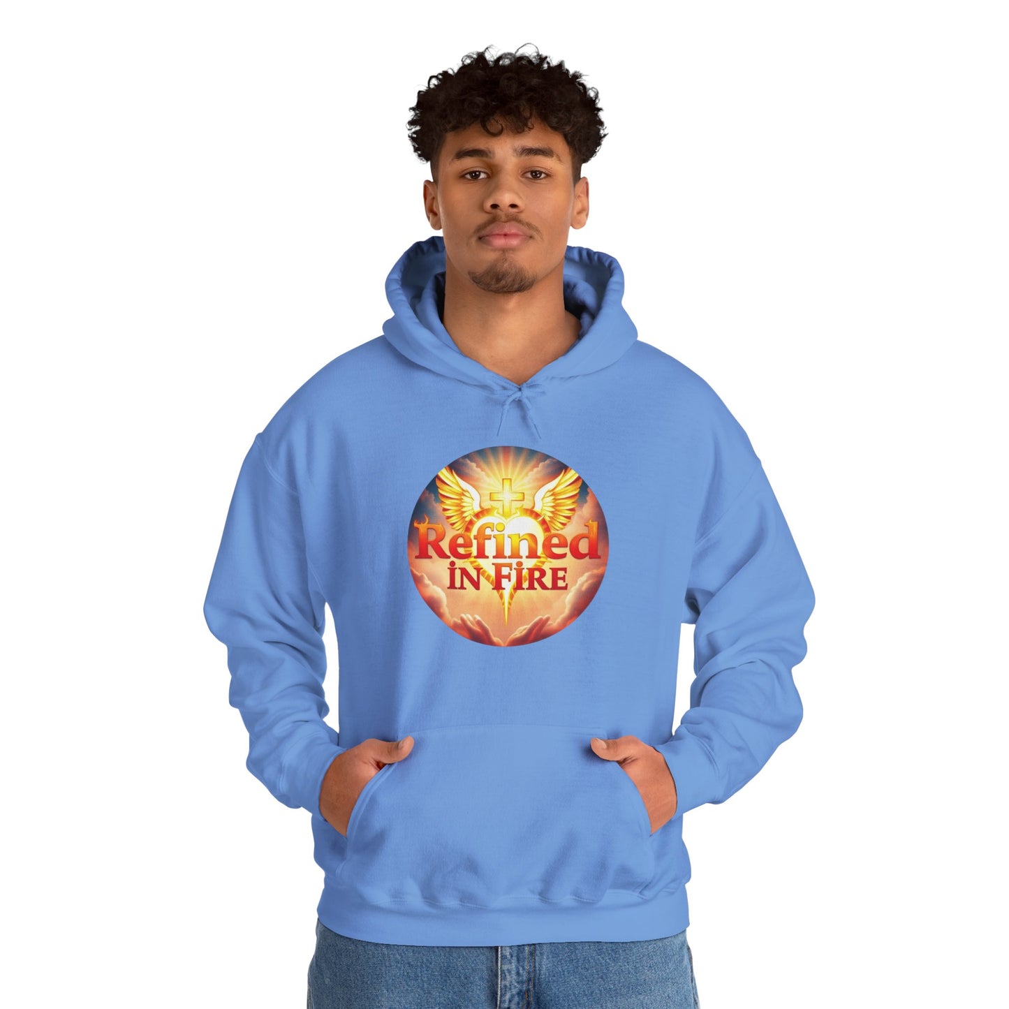 “Refined in Fire” Christian Hoodie – Bold Flame Design Faith Pullover