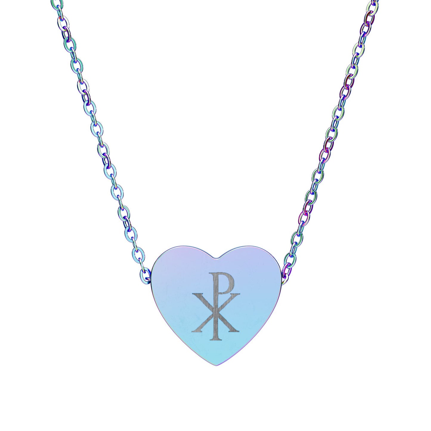 Chi Rho Engraved Heart Necklace – Symbol of Faith & Love