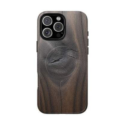 Faith Rooted in Strength – Dark Wood Grain iPhone Magnetic Tough Case