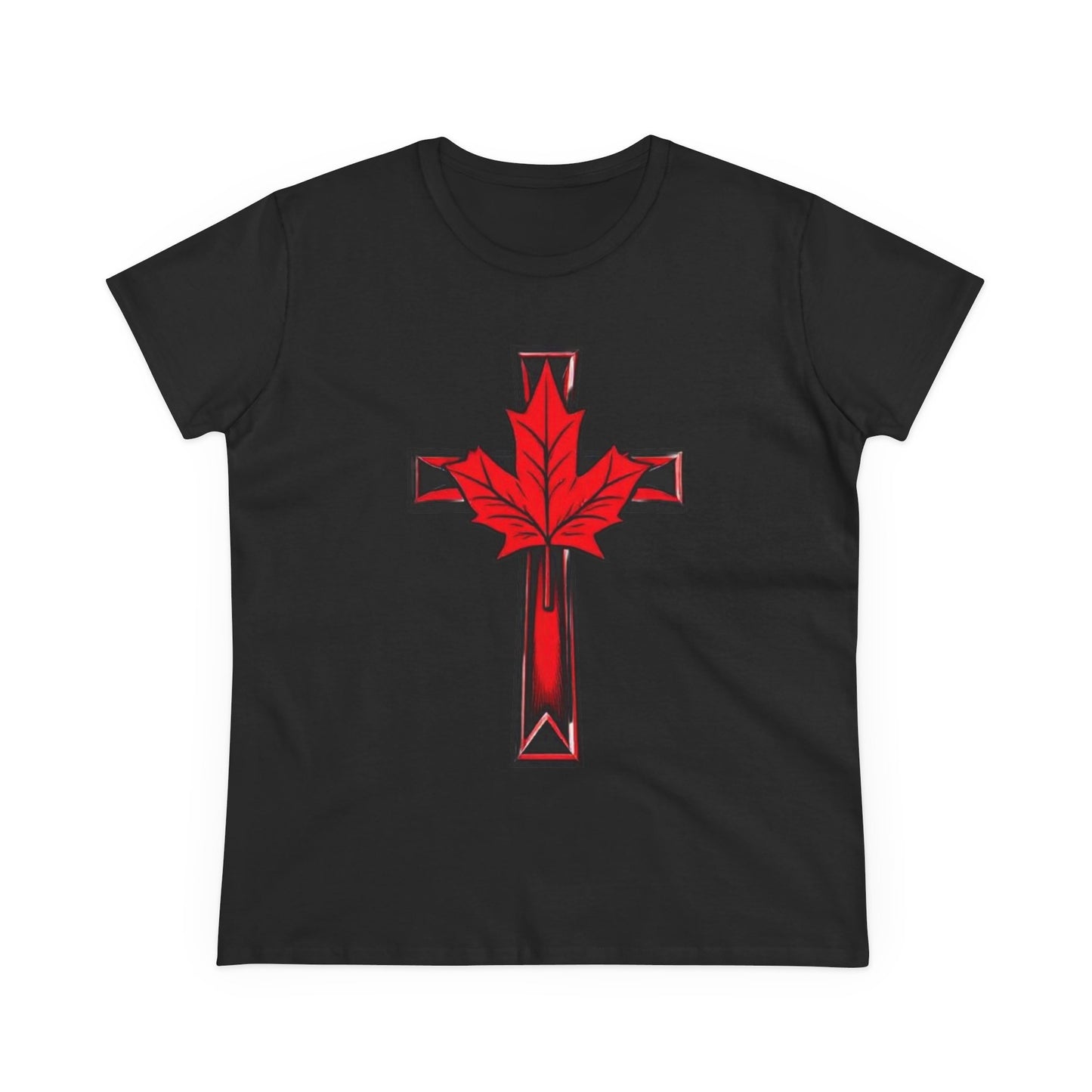 Faith & Flag – Women’s Tee with Maple Leaf Cross