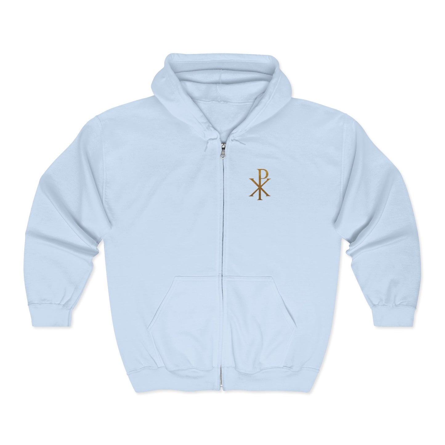 Radiant Faith Women's Zip-Up Hoodie with Gold Chi Rho Design