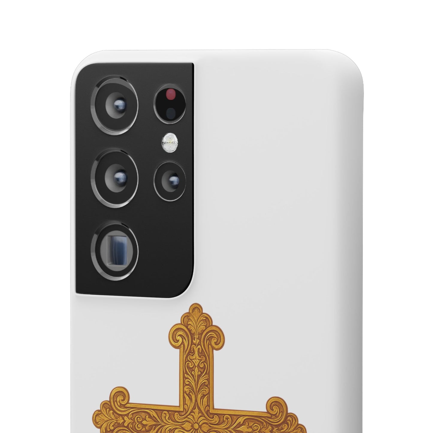 White Samsung Snap Case – Gold Cross Design