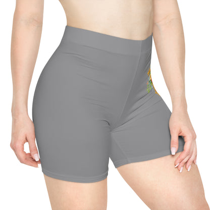 Floral Cross Women’s Biking Shorts in Grey – Beauty and Strength in the Cross