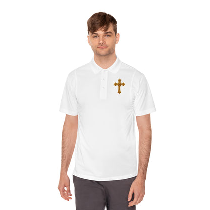 Men’s Ornate Gold Cross Polo Shirt – Elegant Christian Style