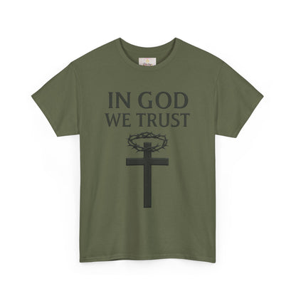 In God We Trust – Men’s Christian Tee with Cross & Crown of Thorns