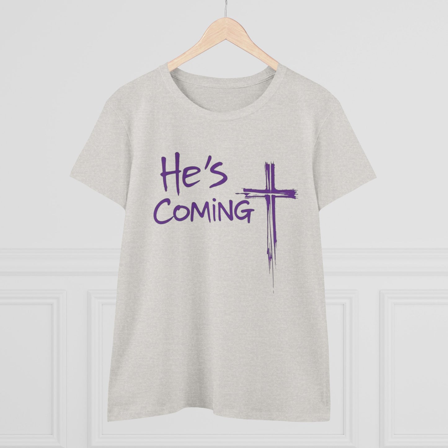 He's Coming Soon – Women’s Softstyle Christian Tee with Cross Design