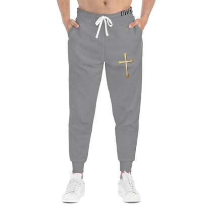 Men’s Modern Gold Cross Jogger Pants in Grey – Comfortable Faith-Inspired Style