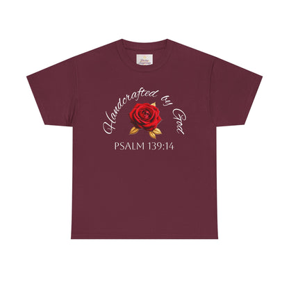 Handcrafted by God (Rose) - Woman's Christian T-Shirt (White Lettering)