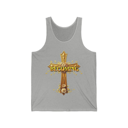 Becoming Women’s Tank Top – Gold Cross Edition (1 Corinthians 15:49
