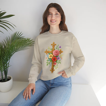 Floral Cross Women’s Sweatshirt – Grace in Full Bloom