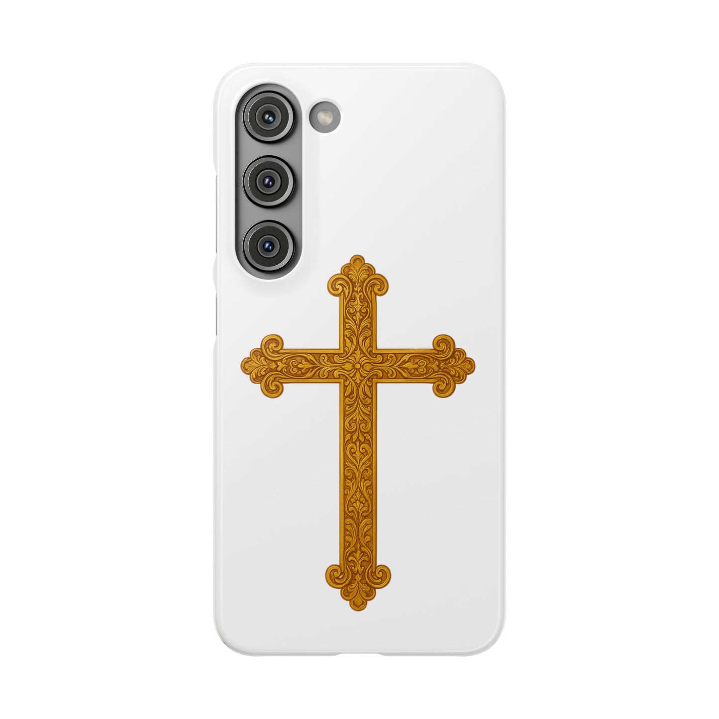 White Samsung Snap Case – Gold Cross Design