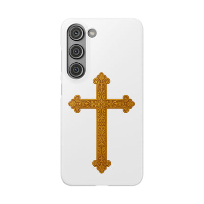 White Samsung Snap Case – Gold Cross Design