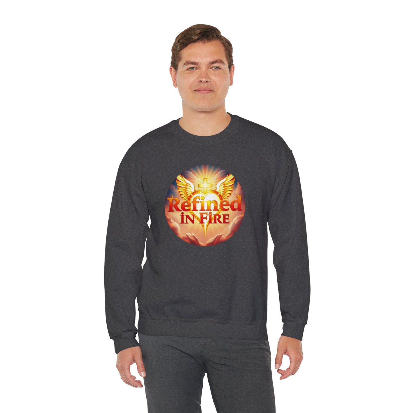 Men’s “Refined in Fire” Christian Sweatshirt – Bold Flame Design Pullover