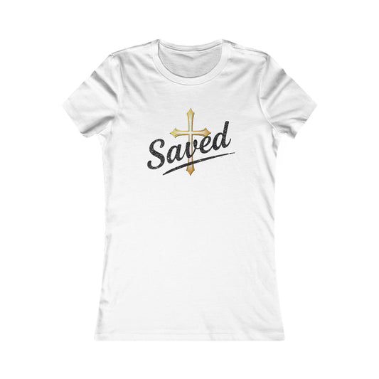 Saved Women’s Favorite Tee – Christian Faith Shirt with Cross Design