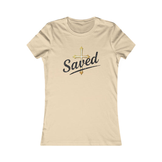 Saved Women’s Favorite Tee – Christian Faith Shirt with Cross Design
