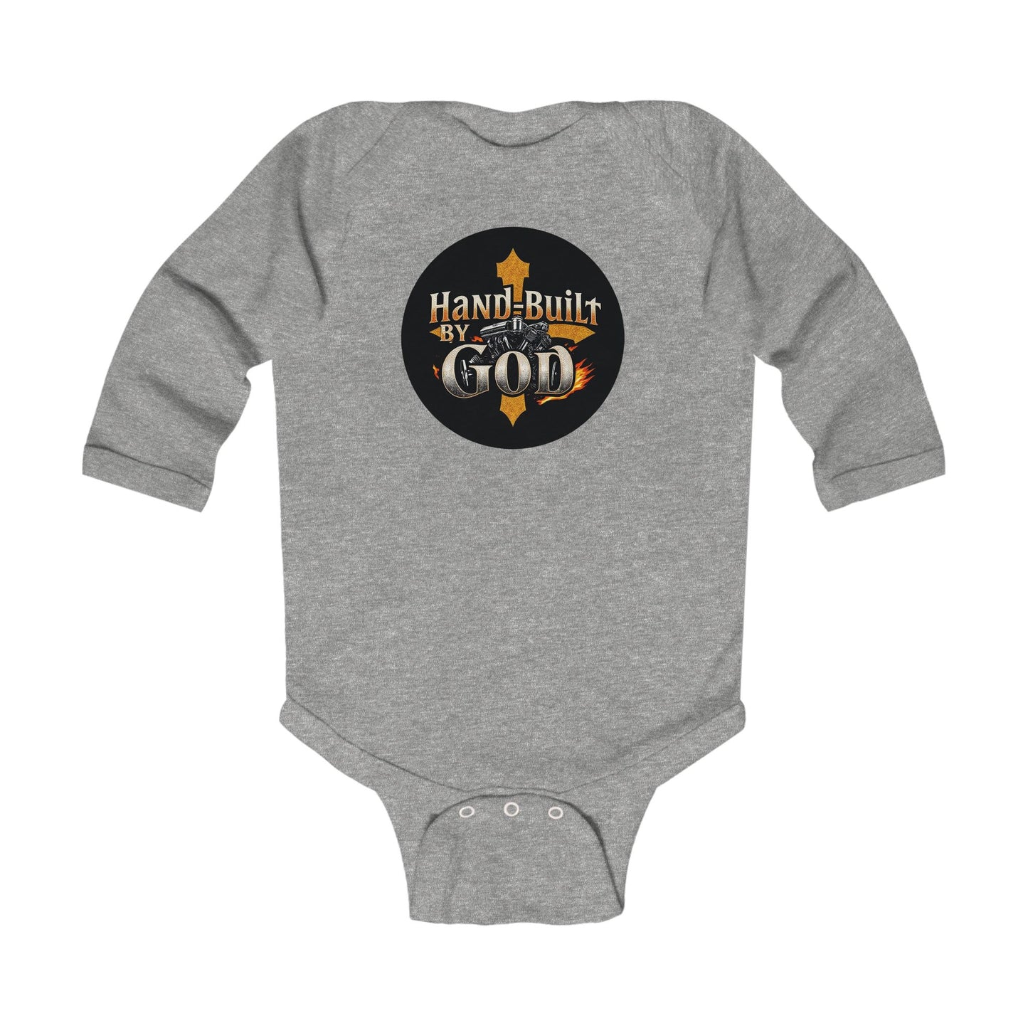 Infant Boys Long Sleeve “Hand Built By God” Onesie – Faith-Based Baby Bodysuit