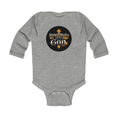 Infant Boys Long Sleeve “Hand Built By God” Onesie – Faith-Based Baby Bodysuit