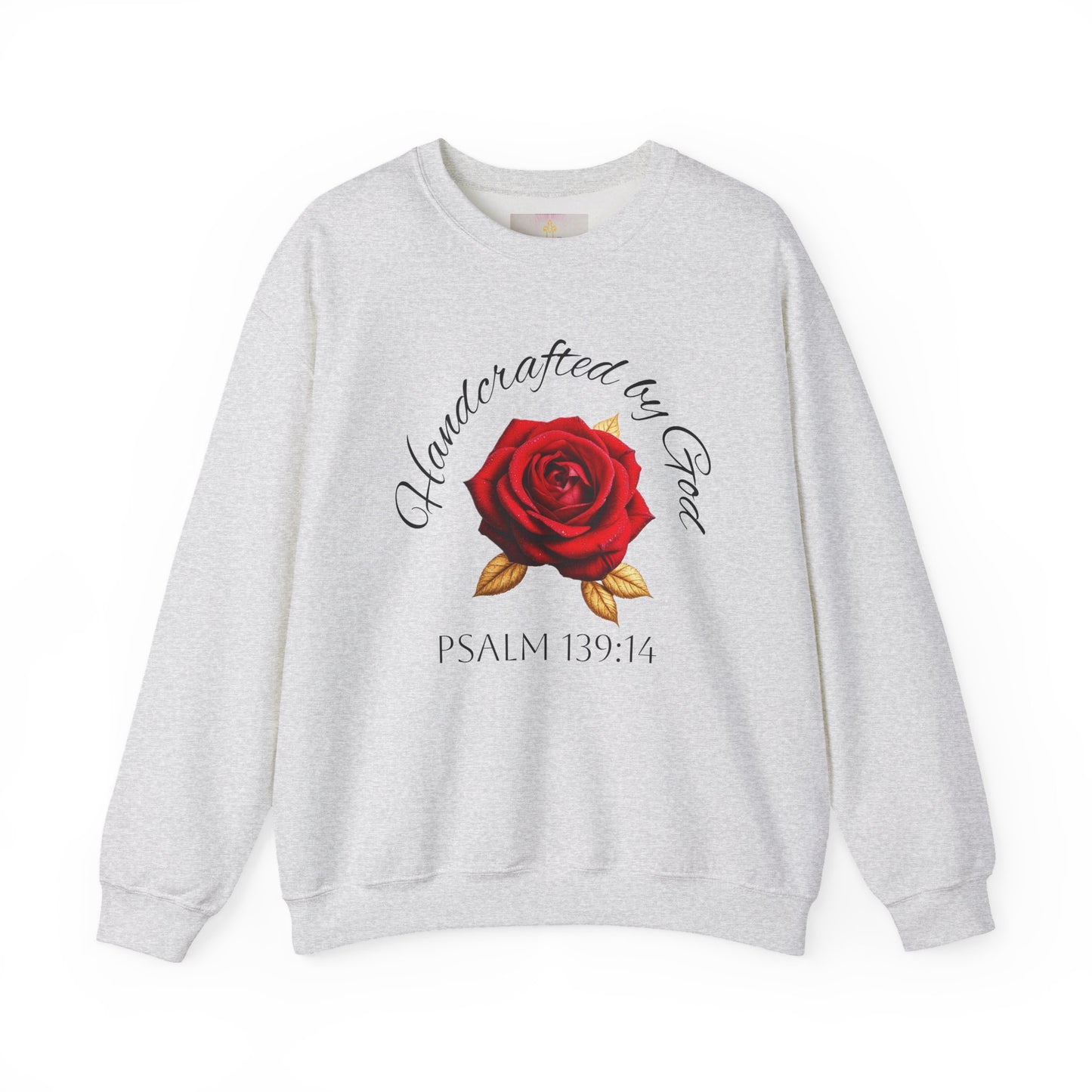 Handcrafted by God Rose Sweatshirt – Dark Lettering, Psalm 139:14